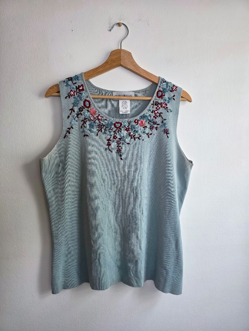 Vintage Sharon Young Beaded Embroidered Cottagecore Sweater Sleeveless Top